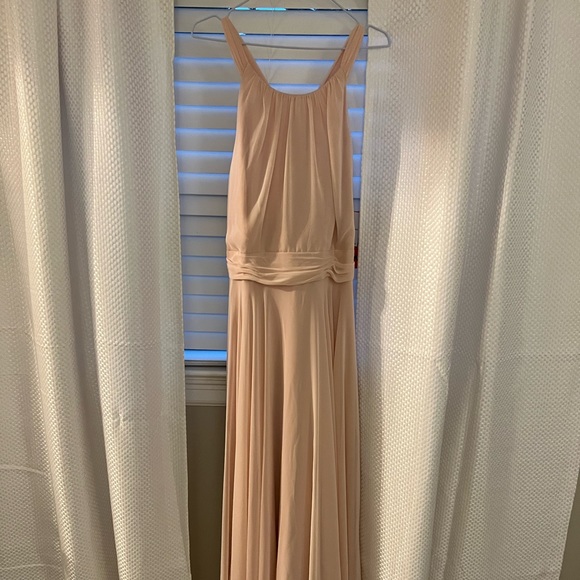 Dessy Cross Strap Open-Back Halter Maxi Dress - Blush; Size 16, Extra Length - Picture 2 of 5